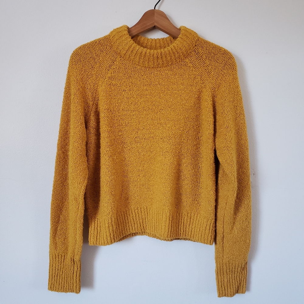Mustard yellow mock neck Uniqlo sweater
